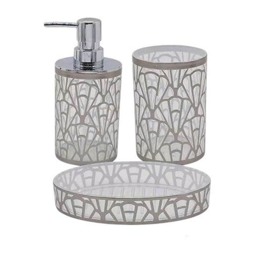 Accessori Bagno argento stile contemporaneo con Dispenser Sapone Bicchiere portaspazzolino piattino portasapone - enzoled