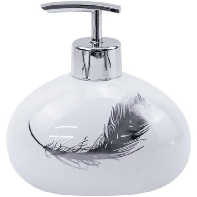 Accessori bagno dispenser sapone piattino porta sapone Bicchiere portaspazzolino scopino con piume argento - enzoled