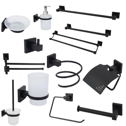 Accessori da bagno acciaio nero porta asciugamani porta sapone porta phone scopino porta spazzolino fissaggio con viti o senza viti biadesivo accessori arredo bagno - enzoled
