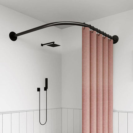 Bastone per tenda doccia universale curvo con aste 90x90 cm nero asta per tende arredo bagno - enzoled