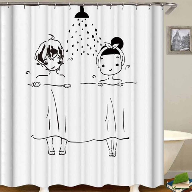 Tenda moderna per doccia vasca da bagno impermeabile pvc 12 ganci stampa fumetto 180x180 cm - enzoled
