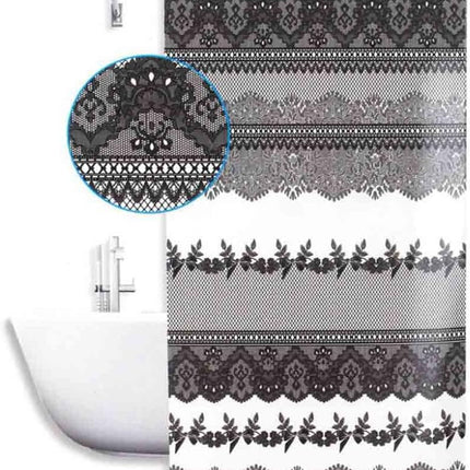 Tenda per doccia vasca da bagno impermeabile pvc 12 ganci effetto pizzo di colore nero 200x240 cm - enzoled