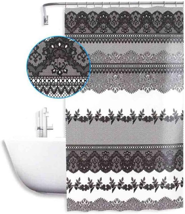 Tenda per doccia vasca da bagno impermeabile pvc 12 ganci effetto pizzo di colore nero 200x240 cm - enzoled