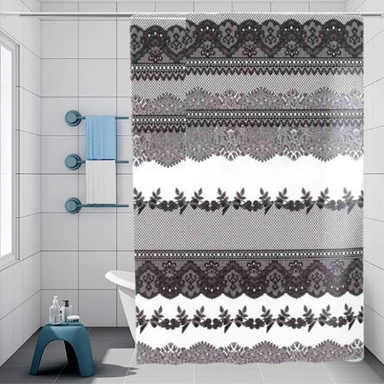 Tenda per doccia vasca da bagno impermeabile pvc 12 ganci effetto pizzo di colore nero 200x240 cm - enzoled