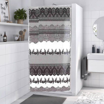 Tenda per doccia vasca da bagno impermeabile pvc 12 ganci effetto pizzo di colore nero 200x240 cm - enzoled