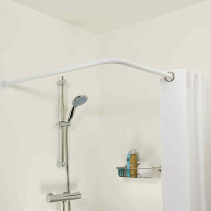 Bastone per tenda doccia universale regolabile angolare con aste 90 cm argento o bianca asta per tende - enzoled