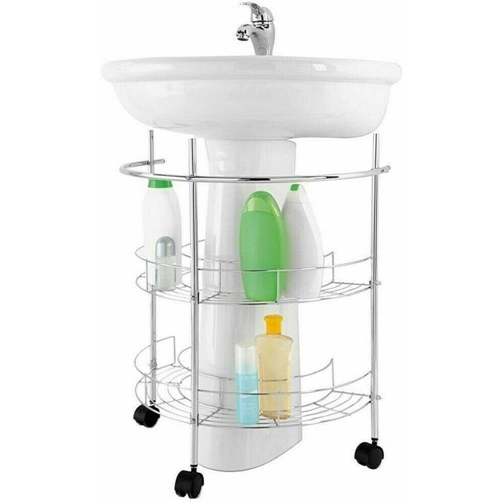 Carrello in metallo sottolavabo a due ripiani con porta asciugamani mensola sotto lavandino da bagno organaizer - enzoled