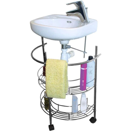 Carrello in metallo sottolavabo a due ripiani con porta asciugamani mensola sotto lavandino da bagno organaizer - enzoled