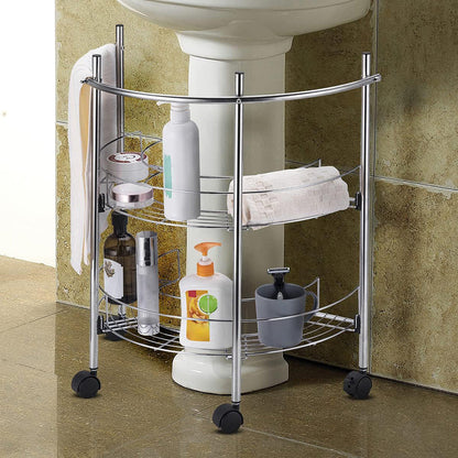 Carrello in metallo sottolavabo a due ripiani con porta asciugamani mensola sotto lavandino da bagno organaizer - enzoled