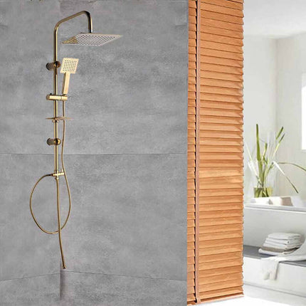 Colonna doccia moderna saliscendi con soffione quadrata doccetta telefono e portasapone per box doccia oro - enzoled