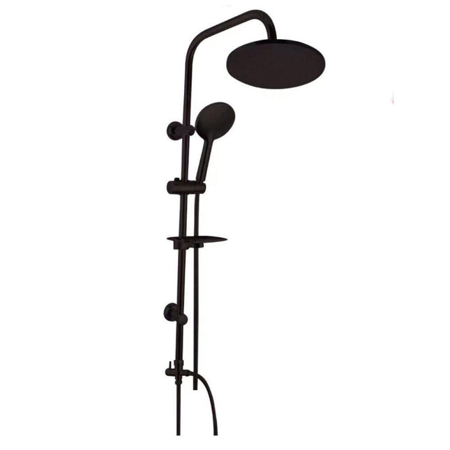 Colonna doccia moderna saliscendi con soffione rotondo doccetta telefono e portasapone per box doccia nero - enzoled
