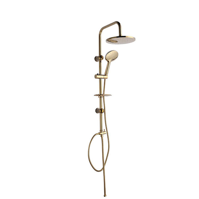 Colonna doccia moderna saliscendi con soffione rotondo doccetta telefono e portasapone per box doccia oro - enzoled
