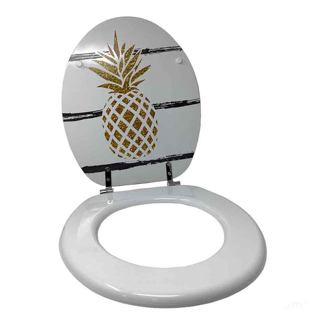 Copriwater in Legno MDF serigrafato tavoletta da Bagno WC con Stampa Ananas Cerniere in Acciaio 45x38 cm - enzoled