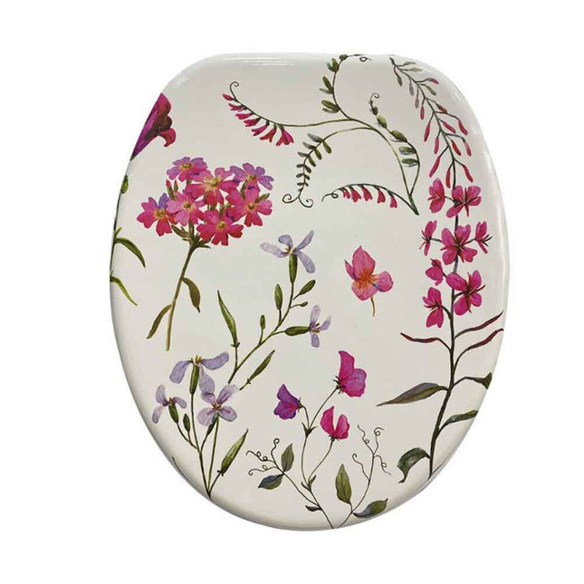 Copriwater in Legno MDF serigrafato tavoletta da Bagno WC con Stampa fiori rosa Cerniere in Acciaio 43x38 cm - enzoled