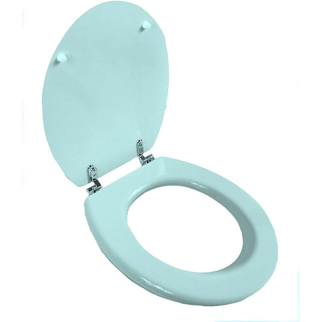 Copriwater universale in legno MDF tavoletta da bagno wc con cerniere in acciaio inox resistente Celeste - enzoled