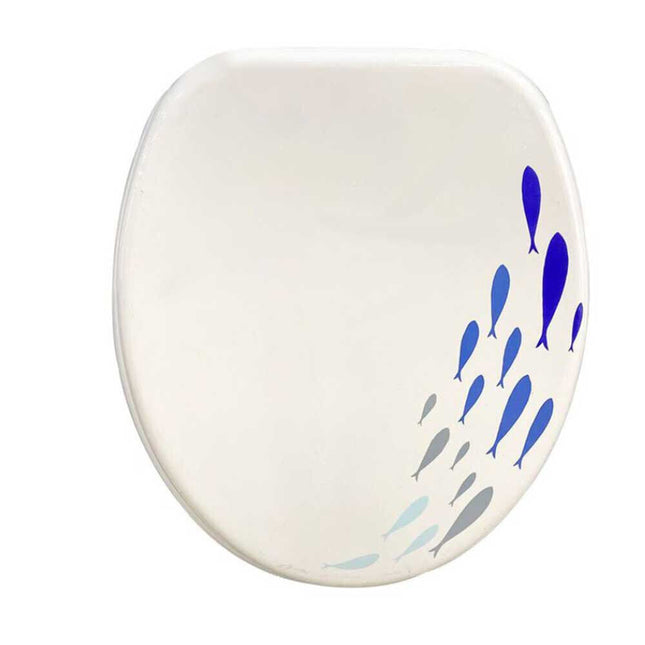 Copriwater in Legno MDF serigrafato tavoletta da Bagno WC con Stampa tema marino Cerniere in Acciaio 43x38 cm - enzoled