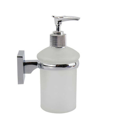Dispenser per sapone liquido da parete in acciaio e vetro satinato fissaggio con viti o senza viti biadesivo accessori arredo bagno - enzoled