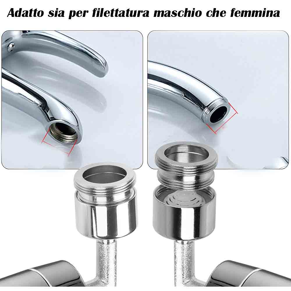 Filtro Universale Anti Schizzo per Rubinetto Bagno in Ottone Cromato Lucido orientabile maschio femmina - enzoled