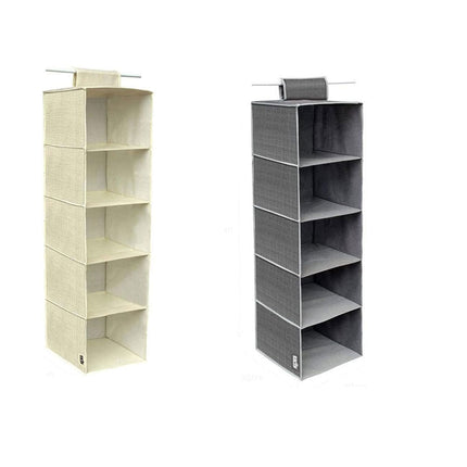 Organizer per armadi con 5 ripiani in tessuto beige contenitore pieghevole richiudibile salvaspazio - enzoled