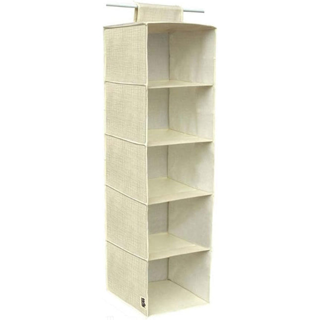 Organizer per armadi con 5 ripiani in tessuto beige contenitore pieghevole richiudibile salvaspazio - enzoled