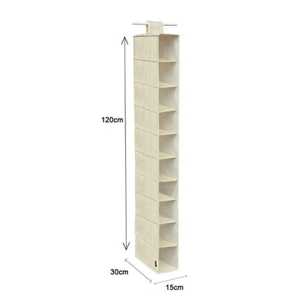 Organizer per armadi beige con 10 ripiani in tessuto contenitore pieghevole richiudibile salvaspazio da appendere - enzoled