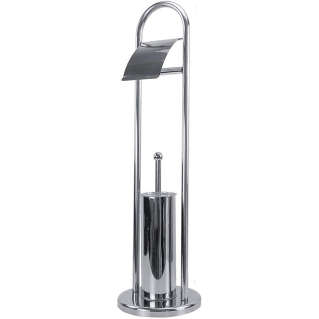 Piantana porta rotolo e scopino da terra per wc in metallo arredo bagno - enzoled