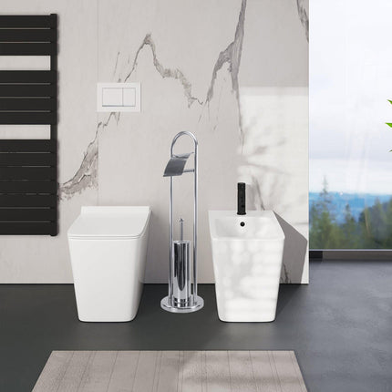 Piantana porta rotolo e scopino da terra per wc in metallo arredo bagno - enzoled