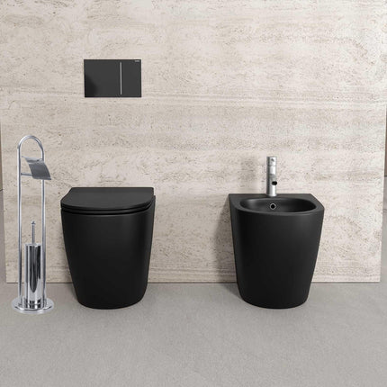Piantana porta rotolo e scopino da terra per wc in metallo arredo bagno - enzoled