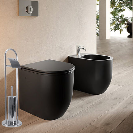 Piantana porta rotolo e scopino da terra per wc in metallo arredo bagno - enzoled