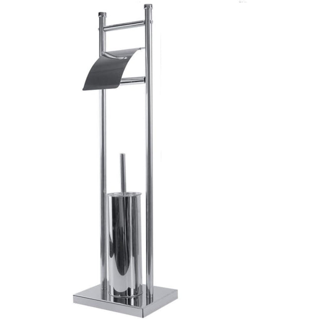 Piantana porta rotolo e scopino da terra per wc in metallo base quadrata arredo bagno - enzoled