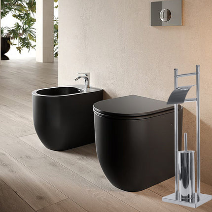 Piantana porta rotolo e scopino da terra per wc in metallo base quadrata arredo bagno - enzoled