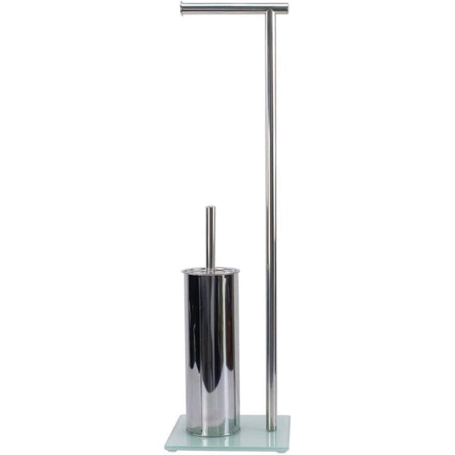 Piantana porta rotolo e scopino da terra per wc in metallo base quadrata in vetro arredo bagno - enzoled