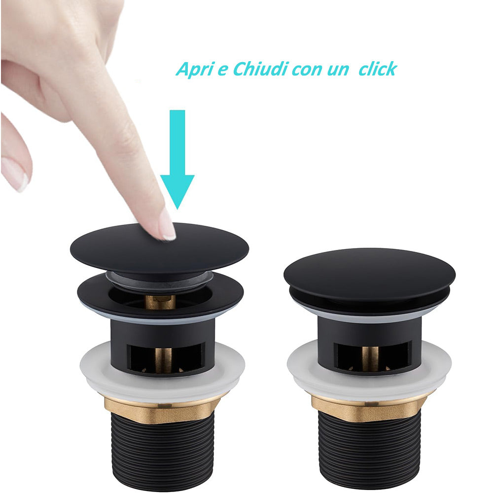 Piletta di scarico universale 1/4 nera per lavandino bidet pop-up tappo click clack a pressione - enzoled