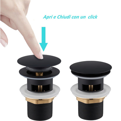 Piletta di scarico universale 1/4 nera per lavandino bidet pop-up tappo click clack a pressione - enzoled