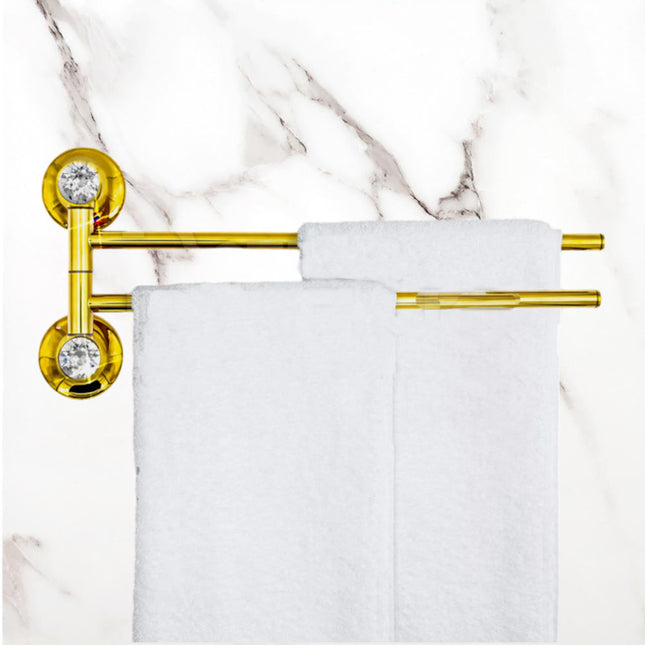 Porta asciugamani da Bagno 2 bracci a Muro in acciaio oro con punto luce cristallo in acrilico accessori bagno - enzoled