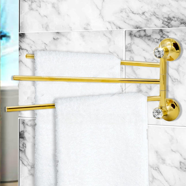 Porta asciugamani da Bagno 3 bracci a Muro in acciaio oro con punto luce cristallo in acrilico accessori bagno - enzoled