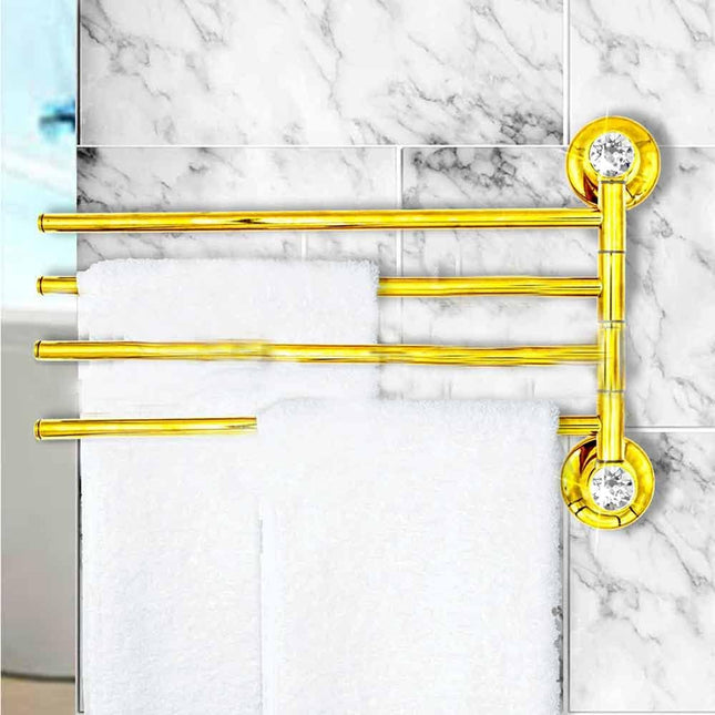 Porta asciugamani da Bagno 4 bracci a Muro in acciaio oro con punto luce cristallo in acrilico accessori bagno - enzoled