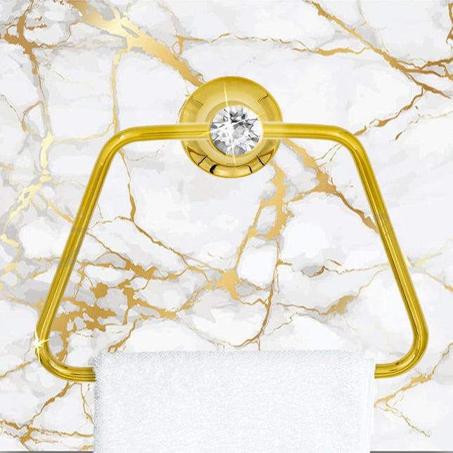 Porta asciugamano anello quadrato da Bagno da Muro in acciaio oro con punto luce cristallo in acrilico accessori bagno - enzoled