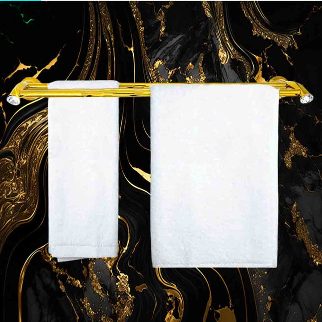 Porta asciugamano doppio portasalviette da Bagno da Muro in acciaio oro con punto luce cristallo in acrilico accessori bagno - enzoled