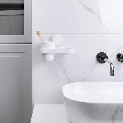 Porta phon da Bagno con Ventosa da Muro Porta Oggetti Bicchiere per spazzolini da Parete - enzoled