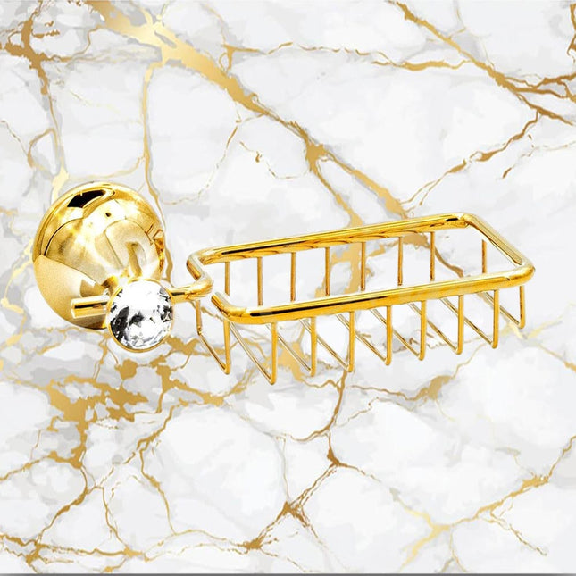 Porta sapone da Muro porta saponetta bagnoschiuma in acciaio oro con punto luce cristallo in acrilico accessori bagno - enzoled