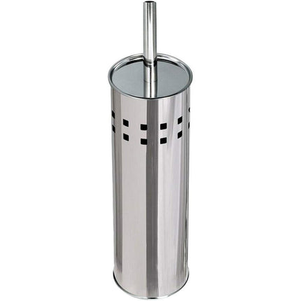Portascopino a cilindro con scopino da bagno in acciaio satinato con coperchio spazzolone per WC toilette argento - enzoled