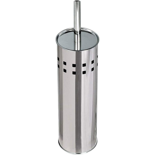 Portascopino a cilindro con scopino da bagno in acciaio satinato con coperchio spazzolone per WC toilette argento - enzoled