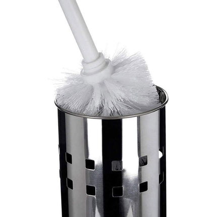 Portascopino a cilindro con scopino da bagno in acciaio satinato con coperchio spazzolone per WC toilette argento - enzoled
