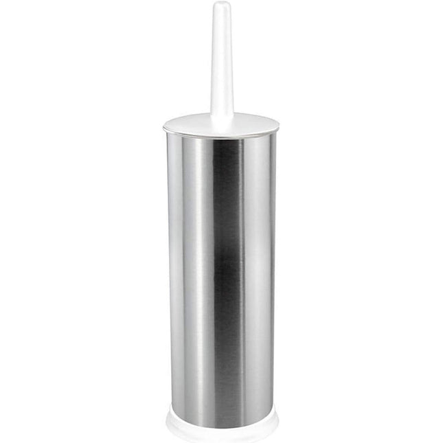 Portascopino a cilindro con scopino da bagno in acciaio satinato con coperchio spazzolone per WC toilette argento - enzoled