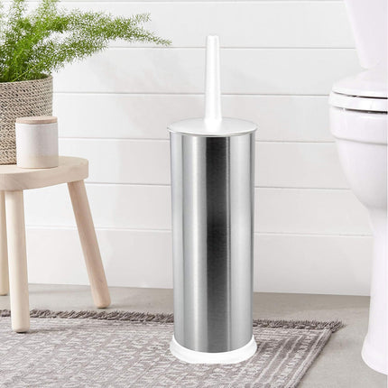 Portascopino a cilindro con scopino da bagno in acciaio satinato con coperchio spazzolone per WC toilette argento - enzoled