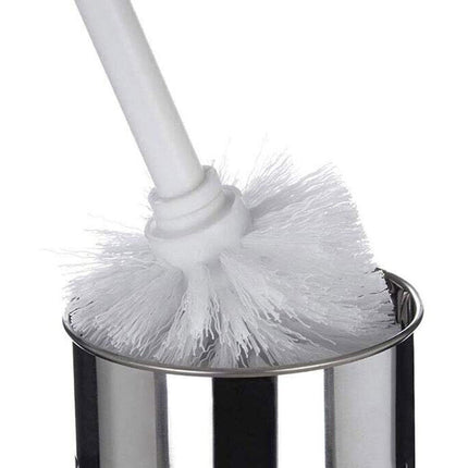 Portascopino a cilindro con scopino da bagno in acciaio satinato con coperchio spazzolone per WC toilette argento - enzoled