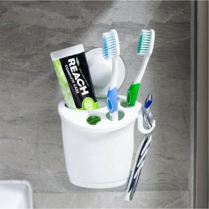 Bicchiere Porta spazzolini con Ventosa 4 posti 2 Ganci in ABS portaspazzolini da Parete - enzoled