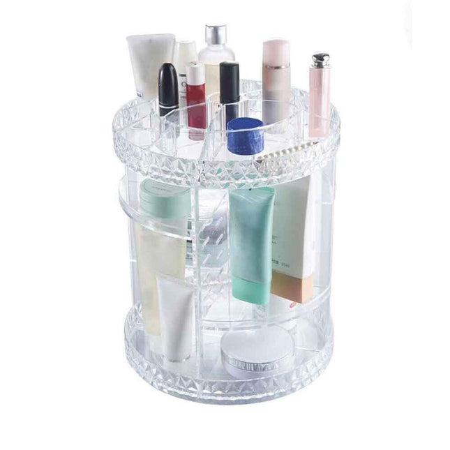 Organizer cosmetici rotante 360° per trucchi e pennelli con scomparti in abs organizzatore girevole make up trasparente 28.5 x 21.8 cm - enzoled