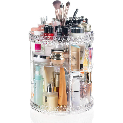 Organizer cosmetici rotante 360° per trucchi e pennelli con scomparti in abs organizzatore girevole make up trasparente 28.5 x 21.8 cm - enzoled